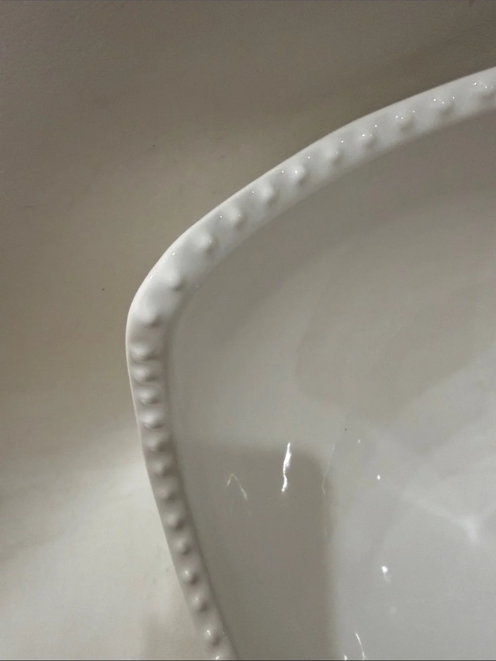 Ceriart Portugal Elegant White Ceramic Serving Bowl Beaded Edge 12 In X 12 In